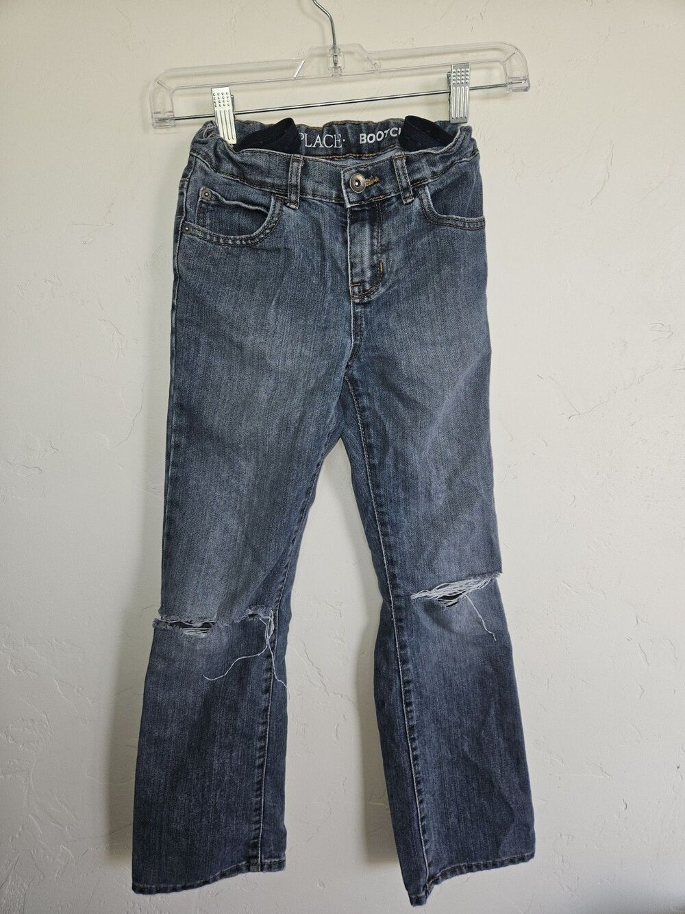 Place Girl's Bootcut Jeans, Distressed Knees, Adjustable Waist, Size 8